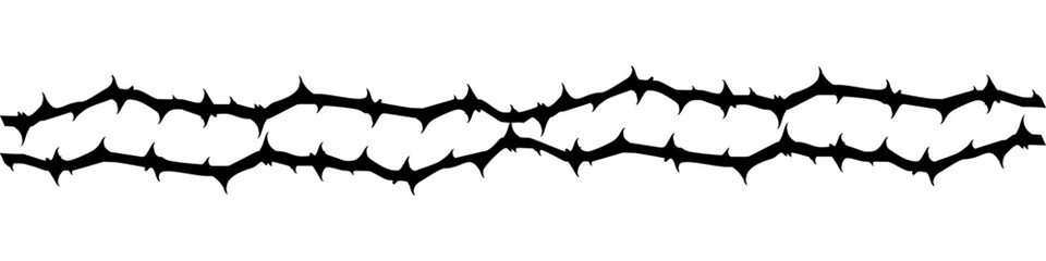 Silhouette thorn branch vector for striking, minimalist depictions of thorny branches. It's ideal for conveying concepts of danger, nature, or a defensive aesthetic in dark or edgy designs. © Xharites