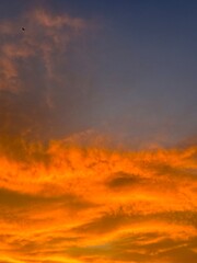 Golden and Orange Clouds Against a Twilight Blue Sky