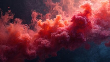 Abstract 4k wallpaper illustration. Crimson clouds smoke texture against dark backdrop. Dynamic flowing forms, vibrant colors, unique digital art design concept.