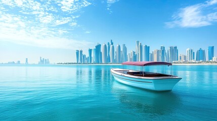 Contemporary skyscrapers in downtown Doha, Qatar, modern high-rise office towers in financial district