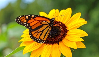 Monarch Butterfly on Sunflower: A Closeup View
