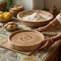 Wooden serving tray on white background