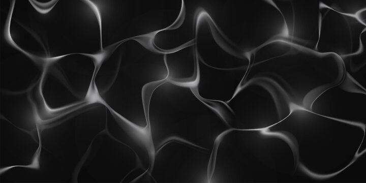 Caustic light patterns on black background - water reflection ripples creating abstract waves, flowing liquid optical effect with bright curved line, underwater illumination texture for graphic design