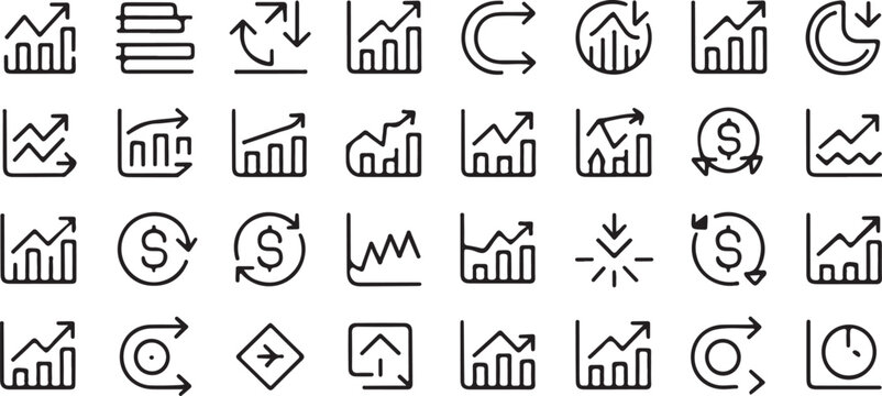 Collection of Line Icons Related to Finance, Growth, and Trends