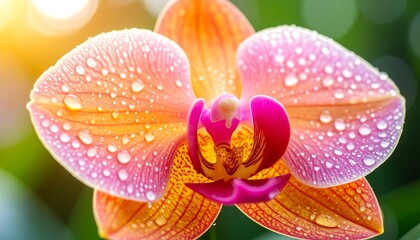 Fototapeta premium Vibrant Orchid Flower with Dew Drops Close Up