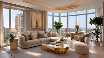 Chic modern living room with sunlight high resolution photo