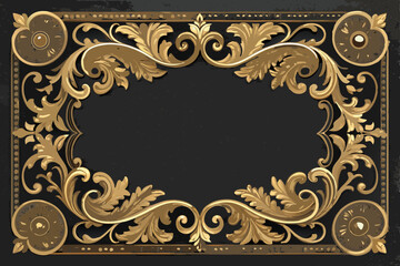 Create a vintage frame border, richly detailed with bold baroque ornamentation.  Include swirling patterns and ornate flourishes.  High resolution.