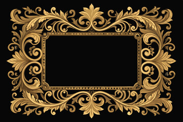 Generate a vintage frame border design featuring bold, ornate baroque details.  Include intricate scrollwork and flourishes.