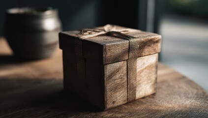 Rustic wooden gift box on a table