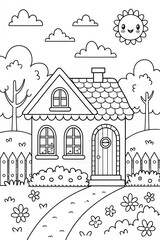 Naklejka premium Line drawing illustration,Colouring page for kids, hand drawn illustration of a cartoon, pre-school Colouring page, animal Colouring page, flower Colouring page, adult Colouring page, printables 