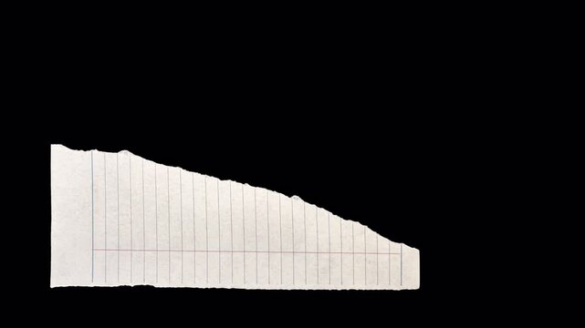 Clean Line school paper tear apart in a stop-motion. Textured, organic backgrounds, design overlays, craft visuals, transparent alpha channel bg, Style 35 verticle