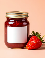 strawberry jam jar with white blank label
