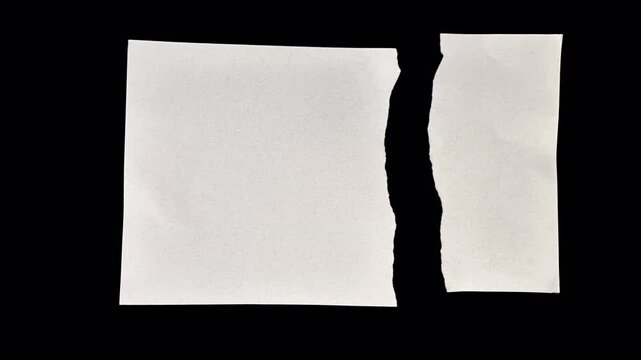 Clean flat photo size paper torn apart in a stop-motion. 4:3 Textured, organic backgrounds, design overlays, craft visuals, transparent alpha channel bg, Style 39 vertical side trim