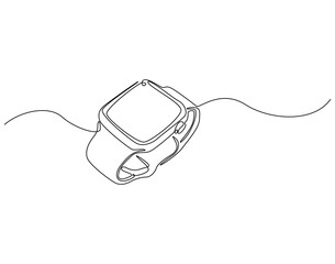 Obraz premium Continuous one line drawing of smartwatch. One line drawing illustration of fitness bracelet smartwatch. Clock touchscreen, technology concept single line. Editable outline
