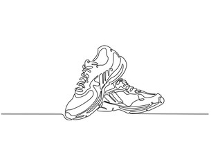 Continuous one line drawing of sport shoes. One line drawing illustration of sneakers fitness shoes. Sport, fashion concept single line. Editable outline