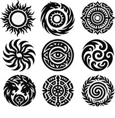 Set of vector round shaped tattoo designs