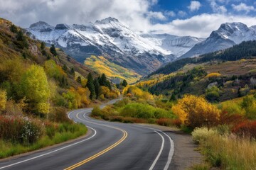 Naklejka premium Autumn mountain road on white background
