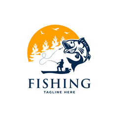 fishing bass fish logo design