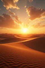 Golden Desert Sunset Over Sand Dunes