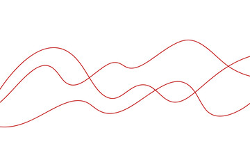 Abstract continuous endless wavy red lines with a curve on a white background, hand-drawn vector. Modern minimalistic background with space for banner text, poster, label. Graphic linear drawing