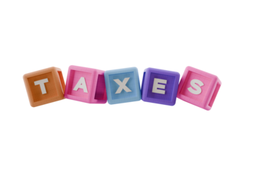 3d cubes spelling the word taxes, transparent background