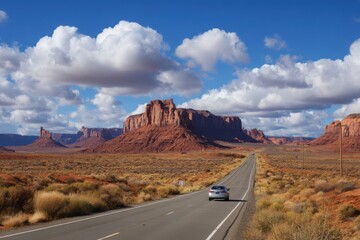 Desert road trip scene on white background