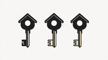 House key vector icon in black outline and filled versions, isolated and transparent.