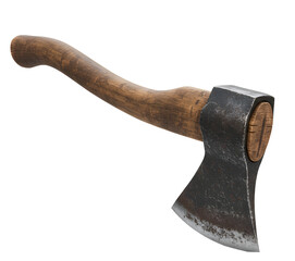 Rustic Hand Axe &ndash; Old Wooden Handle and Worn Metal Blade  Isolated on transparent background