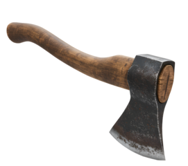 Rustic Hand Axe – Old Wooden Handle and Worn Metal Blade  Isolated on transparent background