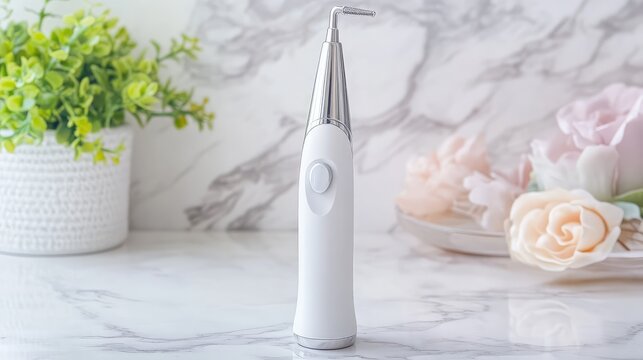 Dental polishing handpiece with prophy angle tip placed on clean countertop