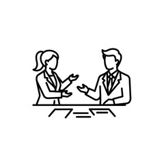 Naklejka premium Business Meeting Outline Illustration: Professional Discussion and Collaboration in a Minimalist Vector Graphic.