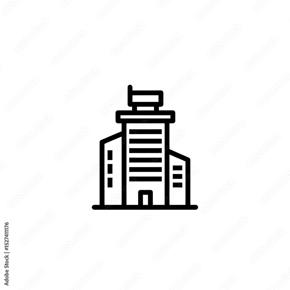 Poster minimalist building icon: modern architecture and urban design symbol in simple line art style for s