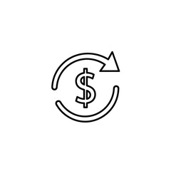 Obraz premium Dollar symbol with circular arrow, representing money return, cashback, refund, and financial transaction processes in a minimalist line art style.