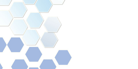 Geometric Technology Hexagons on Water Blue Color Background, Geometric Pattern with Gradient, Honeycomb Vector Illustration Background.