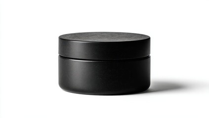 Black, round, matte jar, cosmetic container