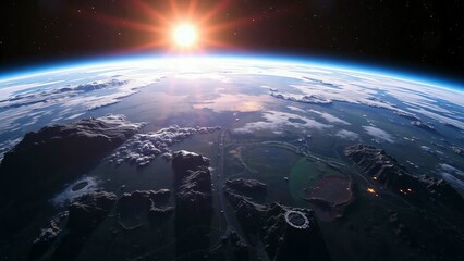Fototapeta premium Stunning Sunrise over Earth from Space A Breathtaking View of Our Planet