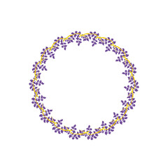 リーフ装飾線の円形フレーム　金の枠付き紫　グラフィック素材 