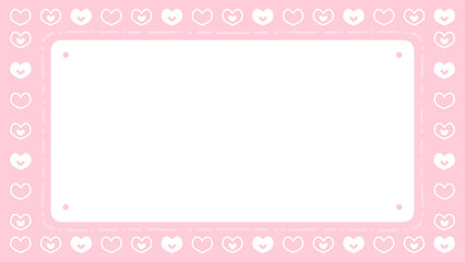 Pastel pink background frame decorated with cute hearts.