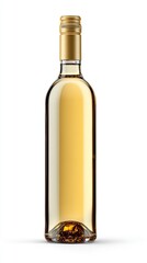 A beautifully crafted bottle of golden white wine, showcasing its elegant design and rich color, perfect for a refined dining experience.