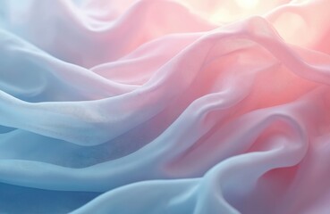 Fototapeta premium Abstract image of pastel wool fabric in light pink, blue colors flowing gently. Soft material textile with delicate folds, smooth curves. Artistic background with gradient blend. Ideal for fashion