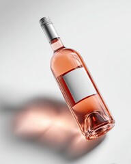 A sleek bottle of rose wine elegantly displayed against a soft background. The label remains blank, inviting customization for personal branding.