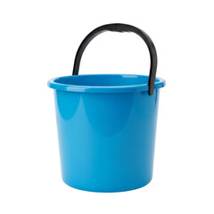 Blue plastic cleaning bucket with black handle on white background isolated on transparent background PNG
