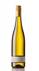 A sleek, elegant bottle of white wine with a minimalist design, showcasing the vibrant golden liquid inside. Perfect for wine enthusiasts and collectors.