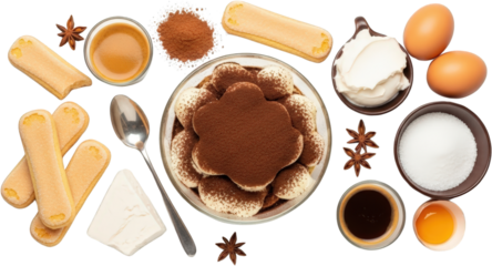 Delicious Tiramisu Dessert Ingredients Ladyfingers Espresso Cream Cocoa Eggs and Sugar