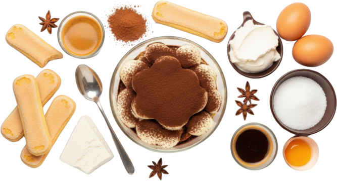 Delicious Tiramisu Dessert Ingredients Ladyfingers Espresso Cream Cocoa Eggs and Sugar