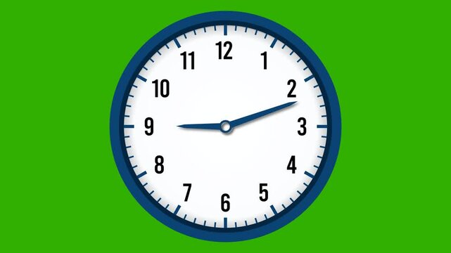 Clock Time Animation. Round clock in modern style on green background. Full HD. 4K