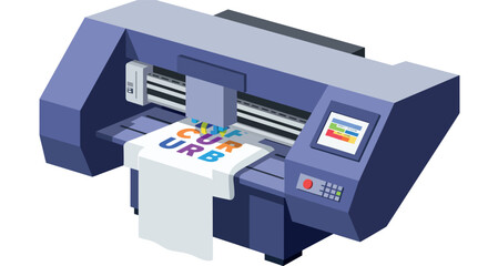 Modern t shirt printing machine with colorful design for textile production and custom apparel vector illustration