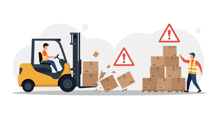 Workplace safety alert with forklift and falling boxes vector illustration © Santiago