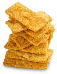 Corn chips Sichuan pepper flavor isolated on white background, Corn chips or Healthy Multi Grain Chips on white With clipping path.