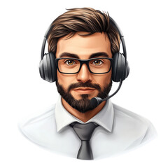 Business Man with Headset Portrait Illustration Support Customer Service on transparent background
